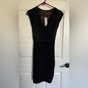 Bebe Sheer Sparkly Sequin Black Bodycon Dress